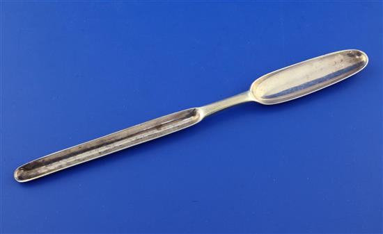 A George III Irish silver marrow scoop, 8.75in.